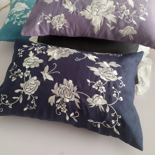 纯亚麻满工绣花腰枕抱枕35x50cm刺绣沙发套汽车