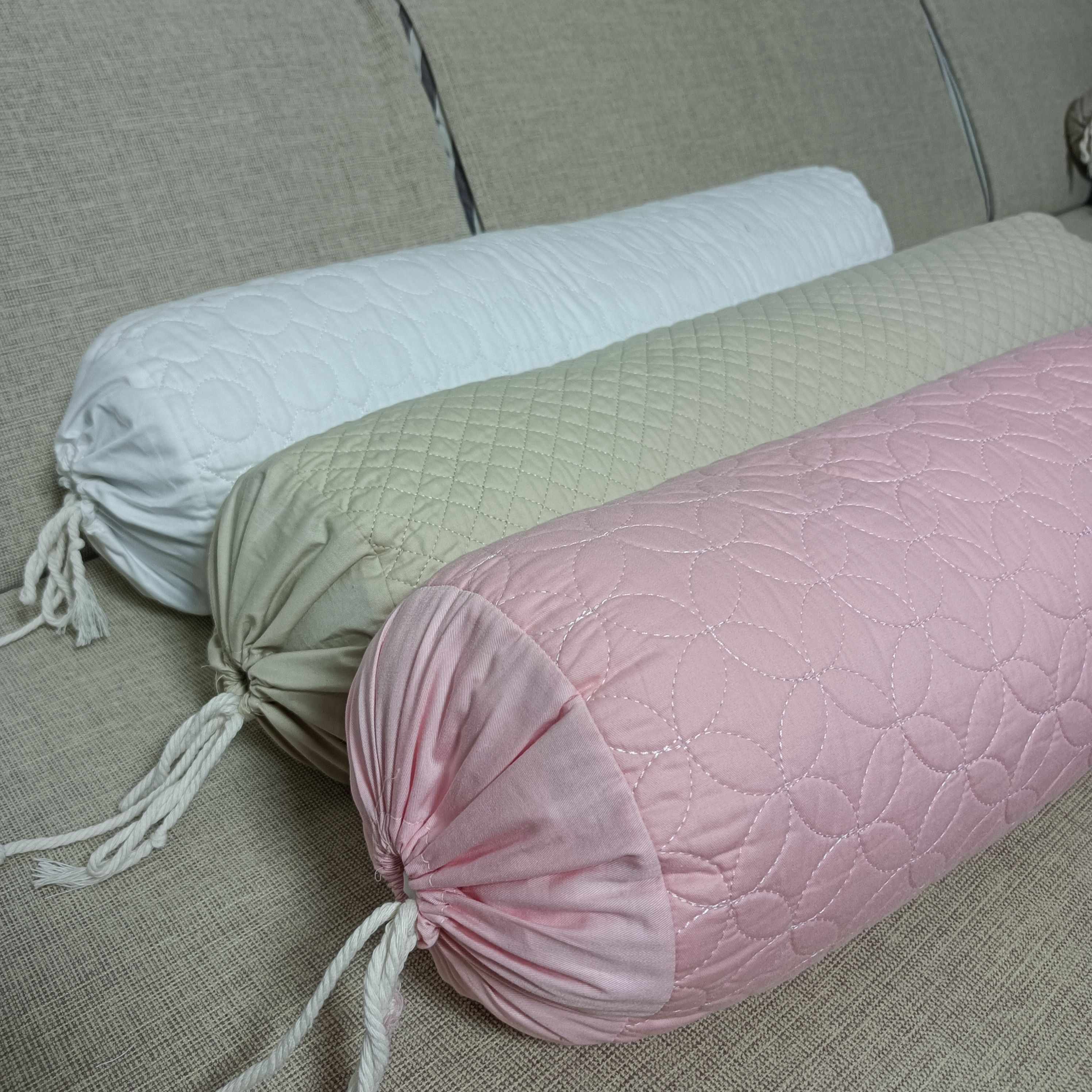 纯棉绗缝加厚腰靠枕圆柱形枕套全棉夹棉睡眠枕套糖果不含芯