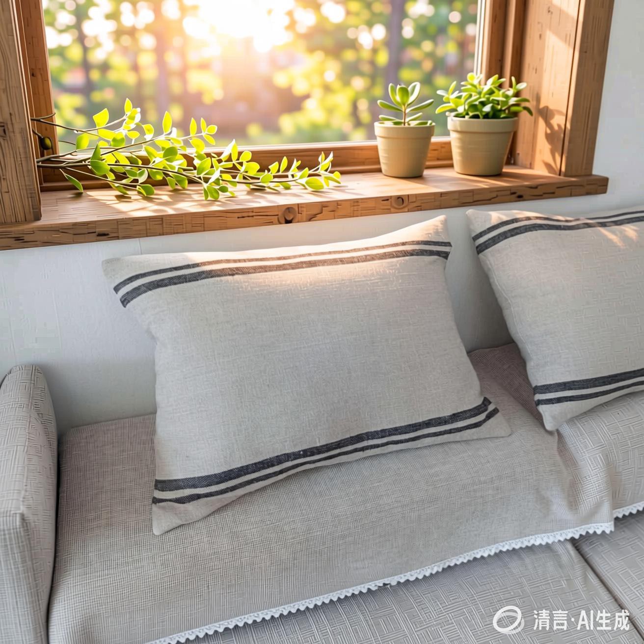 亚麻腰枕套粗纤维麻布印花沙发靠枕套抱枕套35x50cm不含芯图片
