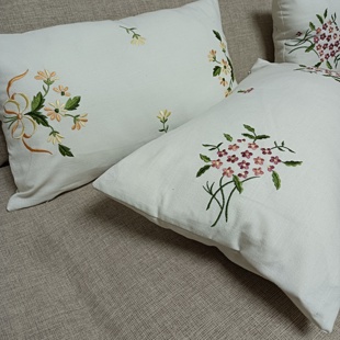 外贸绣花腰枕套沙发乳白色刺绣工艺沙发腰靠枕30x50/30x70cm