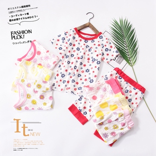山东纺织品女童印花家居服半袖套装  棉汗布面料