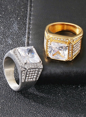 Rings for men golden hip-hop rhinestone shiny rapper fashion