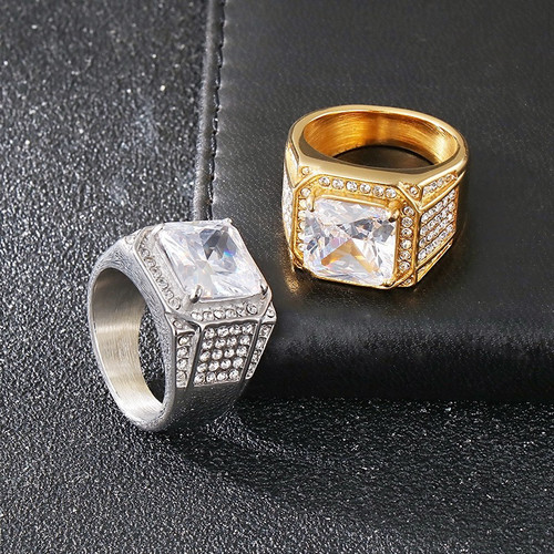 Rings for men golden hip-hop rhinestone shiny rapper fashion