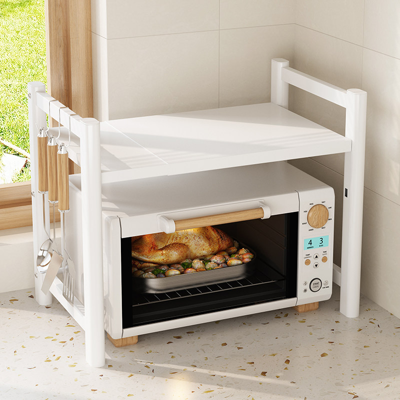 可伸缩厨房置物架微波炉烤箱架子家用白色三层桌面台面电饭锅收纳