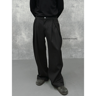 宋春江同款 冬季呢感立体剪裁休闲裤宽松直筒老钱通勤百搭男长裤