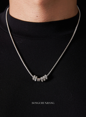 闪钻圆环吊坠项链冷淡风男女同款轻奢小众设计时尚百搭气质锁骨链