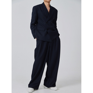 宋春江同款 早秋新款戗驳领双排扣西服阔腿休闲痞帅高定男西裤