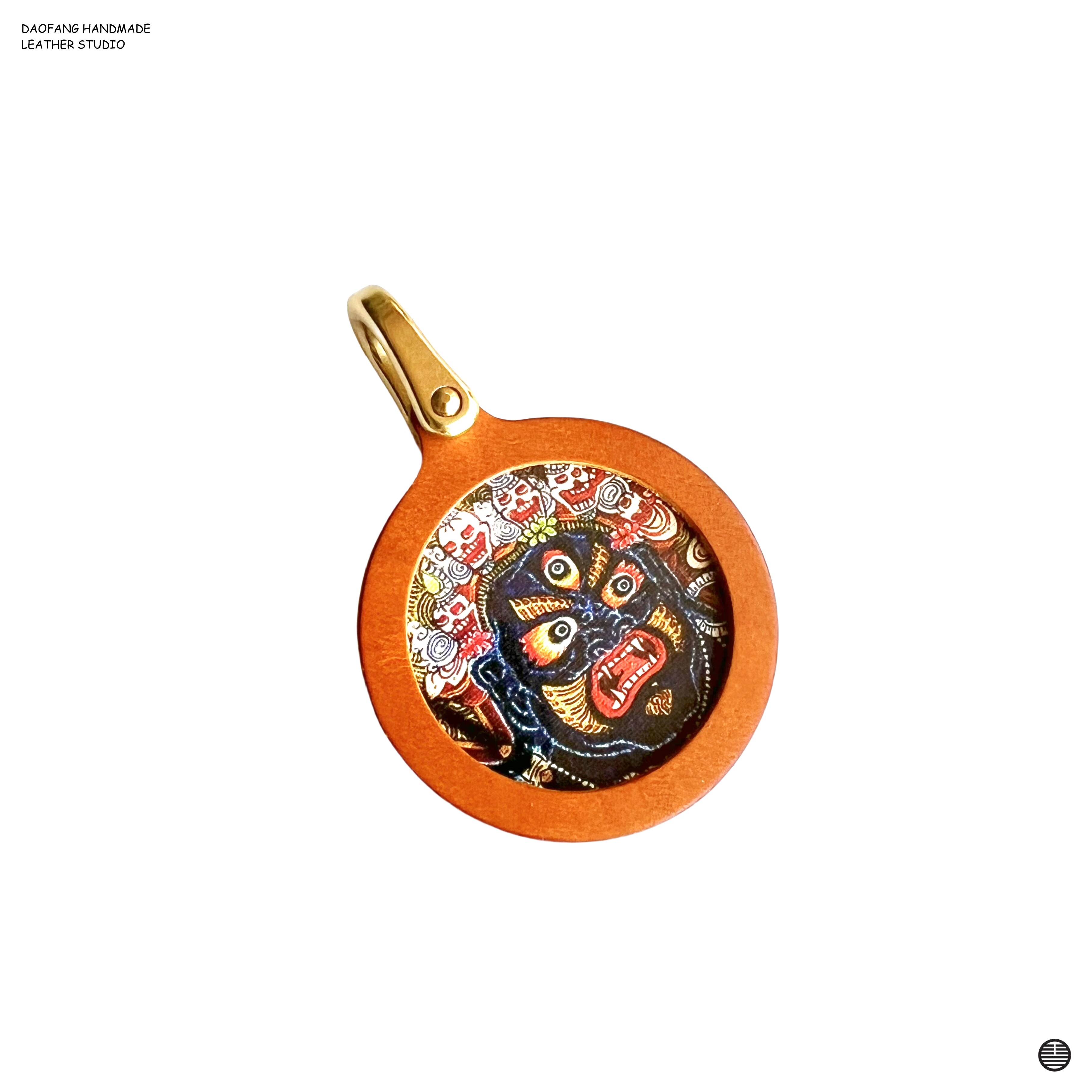 原创圆形唐卡外壳手工牛皮双面保护壳藏式挂件可打开复古嘎乌盒
