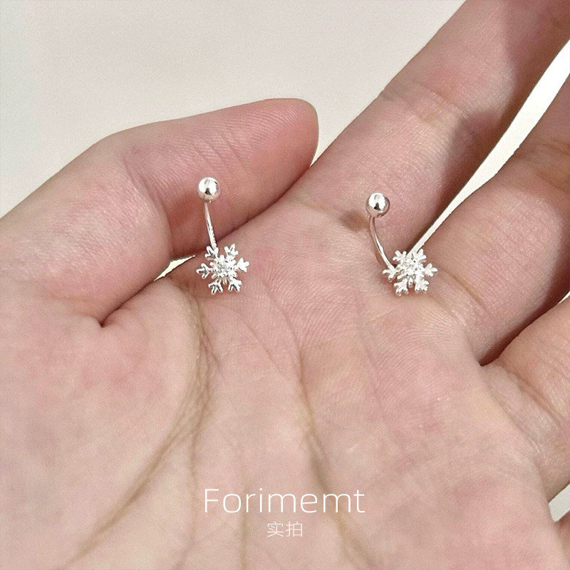 S999纯银挂钩雪花耳钉女2024秋冬新款耳环轻奢高级感时尚百搭耳饰