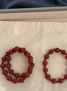 许妍赵露思同款天然红玛瑙双圈单圈间隔手链新中式百搭叠戴手串女