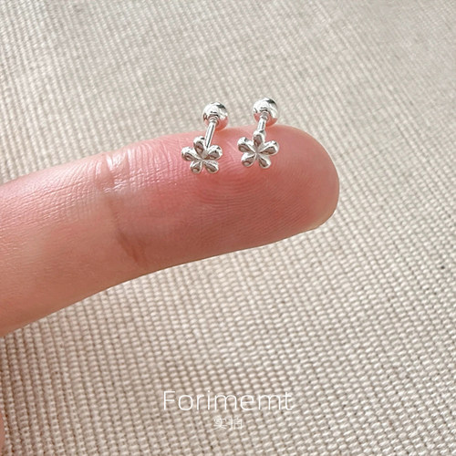 S999足银mini小花耳钉女养耳洞睡觉不用摘的简约小巧精致花朵耳饰