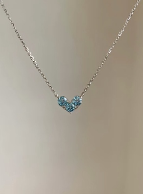S925纯银mini蓝色爱心项链女小众设计锁骨链简约百搭时尚2025新款