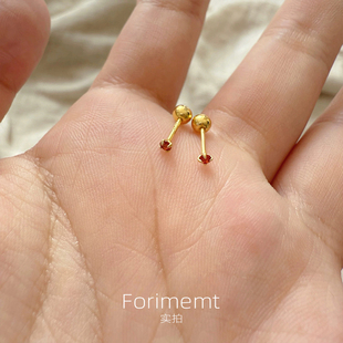 S925纯银mini红豆豆小鼻嘎耳钉光珠小巧简约耳骨钉双头螺丝拧扣女