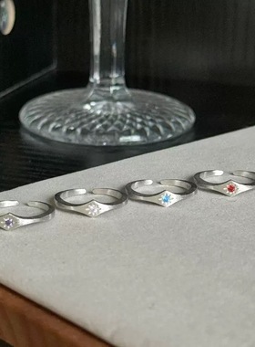 S925纯银八芒星戒指女复古哑光拉丝小众素圈开口简约百搭通勤指环