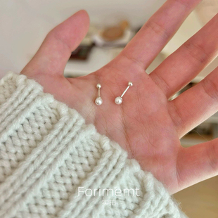 S925纯银mini珍珠耳钉小圆球拧螺丝扣养耳洞简约温柔风耳骨钉耳饰