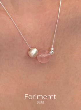S925纯银韩版磨砂水晶球项链女小众设计锁骨链简约百搭时尚颈链