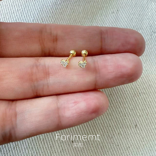 S925纯银mini爱心螺丝拧扣耳钉养耳洞睡觉免摘高级感小众设计耳饰