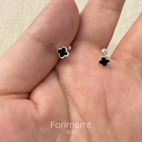 S999纯银mini四叶草养耳洞耳骨钉耳钉耳饰2024年新款高级感女耳饰