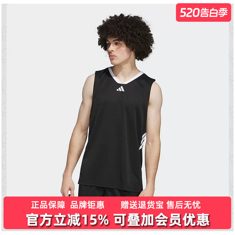 Adidas阿迪达斯男装2025夏季新款3-STRIPES运动无袖T恤JI7574