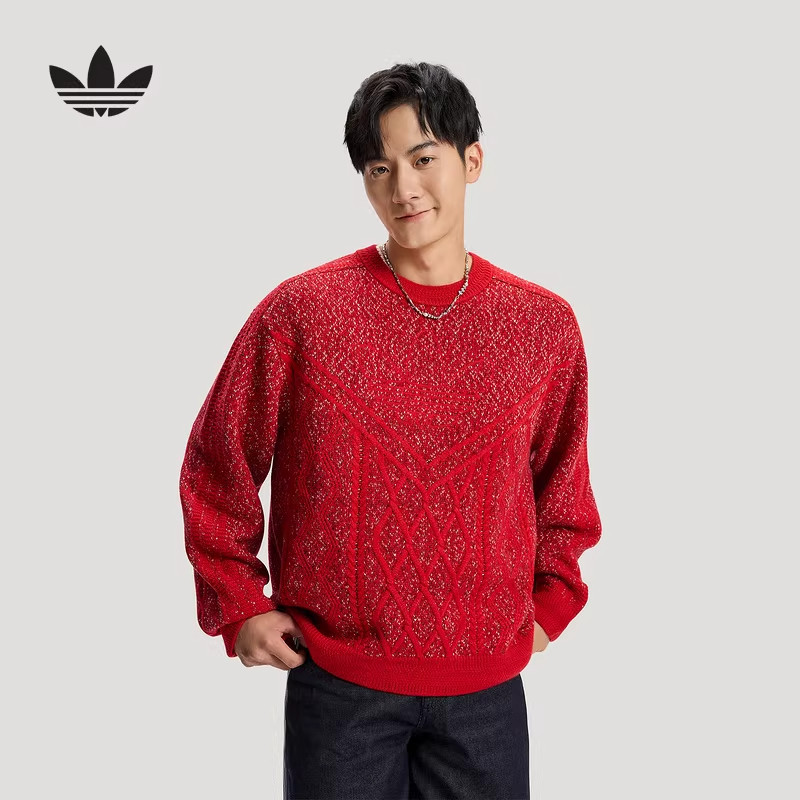 Adidas阿迪达斯三叶草男装女装2025冬季新款圆领织套头衫KT0693