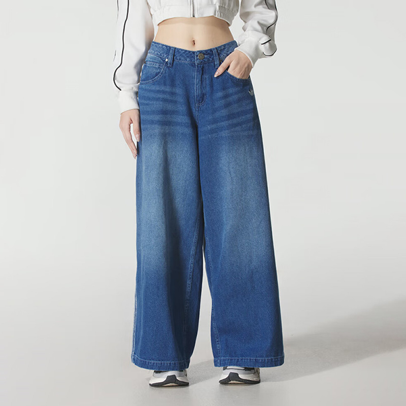 Adidas阿迪达斯三叶草女裤2025秋季新款DENIM WIDE牛仔长裤JV7454