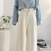 通勤休闲西裤 垂感奶白色西装 阔腿裤 女2026春夏高腰直筒宽松窄版 裤
