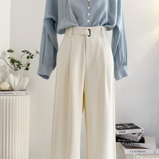 通勤休闲西裤 垂感奶白色西装 阔腿裤 女2026春夏高腰直筒宽松窄版 裤