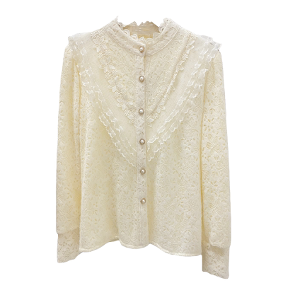 加绒加厚气质花边立领蕾丝衫打底