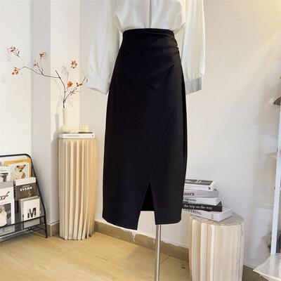 中长款高腰A字开叉气质半身裙