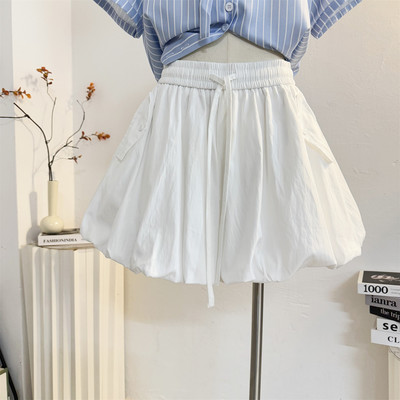 高腰系带花苞短裙裤灯笼短裤裙女