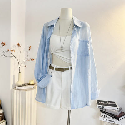 宽松慵懒薄款条纹防晒长袖衬衫女