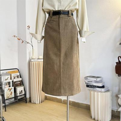 后开叉半身裙直筒裙中长复古H型