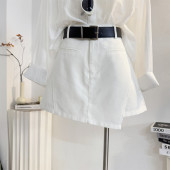 短裤 裙女2025夏季 高腰a字阔腿短裤 白色休闲工装 防走光腰带短裙裤