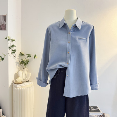 宽松休闲加厚叠穿磨毛长袖衬衫女