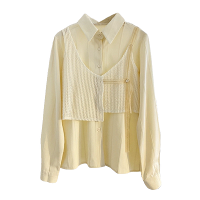 宽松气质长袖雪纺拼接假两件衬衫