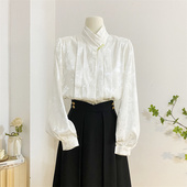 改良新中式 上衣 设计感复古气质中国风缎面提花小衫 立领衬衫 女春季