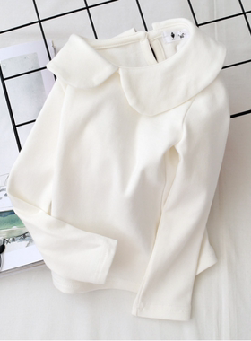 春秋新款女童打底衫长袖T恤娃娃领白色百搭纯棉女宝宝1-3周岁上衣