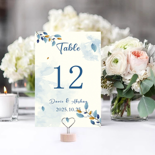 婚礼蓝色森系桌卡立牌席位卡结婚桌号订婚宴卡年会婚礼桌牌桌号牌