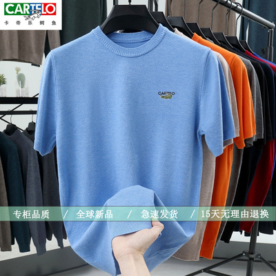 CARTELO鳄鱼男士新款羊毛衫短袖针织衫毛衣半袖圆领含羊毛中青年