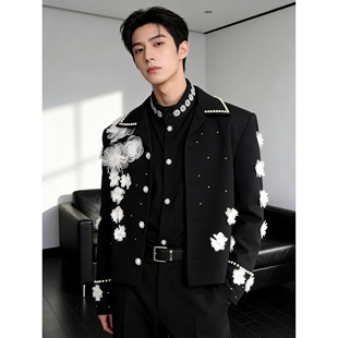 高级感痞帅夹克外套 夹克设计男2026春款 He刺野 轻奢钉珠垫肩短款