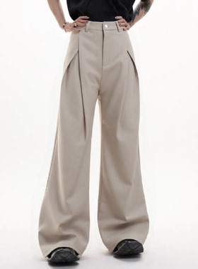 He刺野/小众设计感立体褶A字褶设计垂感cleanfit弯刀西裤休闲裤