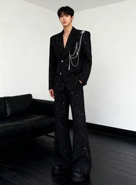 He刺野/设计感满天星设计男模西装外套男帅气时尚廓形痞帅风西装