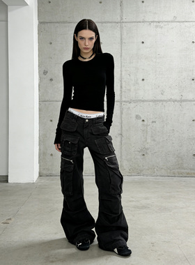 He刺野/ 2026 美式复古多口袋工装裤宽松休闲直筒拖地长裤男女ins