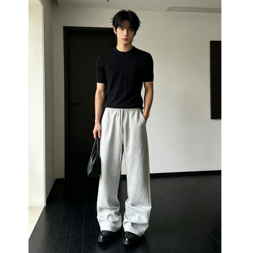 轻薄卫裤休闲裤松紧腰直筒长裤男