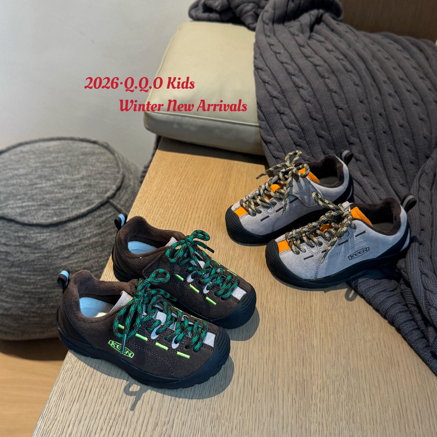 QQO童鞋 2026冬季款儿童复古二棉运动鞋男女童包头软底户外登山鞋