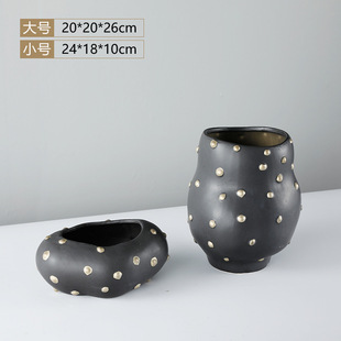 饰 厂北欧风格 黑色陶瓷花瓶摆件样板间家居客厅艺术插花器餐桌装