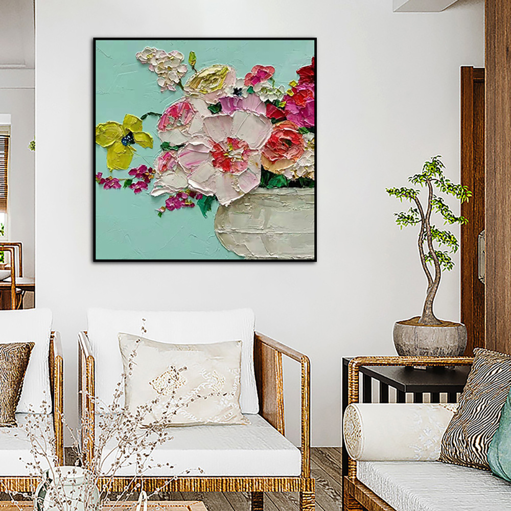 上新纯手绘花卉油画酒店唯美清新北欧风花卉油画花卉装饰画图片