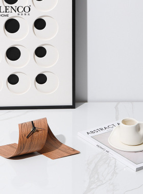 现代轻奢木纹金属卷片座钟样板间摆件办公室客厅桌面创意时钟装饰