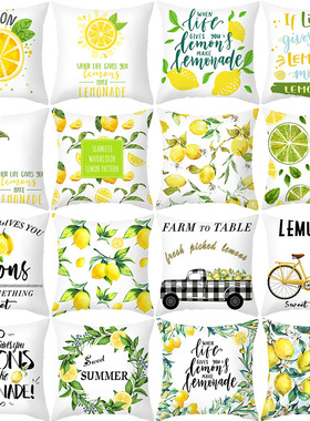 北欧ins抱枕套夏日黄色柠檬印花靠枕套沙发靠垫套shopee家居