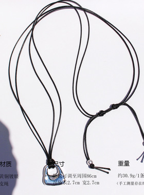 小众极简设计清冷银色小锁包包吊坠长项链时尚线绳抽拉可调节113